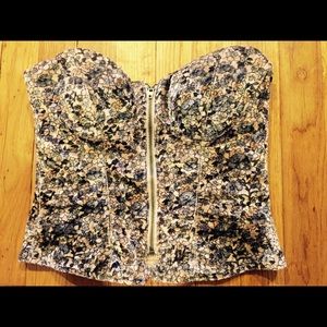 AMERICAN RAG Strapless Velour Pattern Crop Top