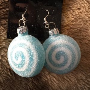 Blue swirl Christmas ornament earrings