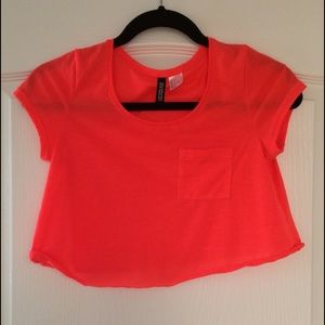 Neon Pink Cropped T-Shirt Size 2