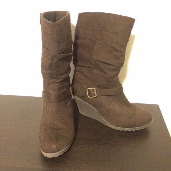 Chocolate brown wedge suede slouch boots