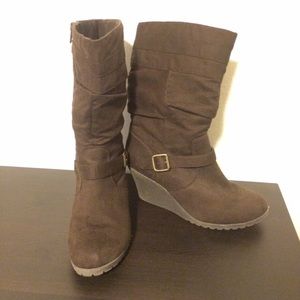 Chocolate brown wedge suede slouch boots
