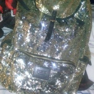 SEQUIN VICTORIAS SECRET BACKPACK gold/silver