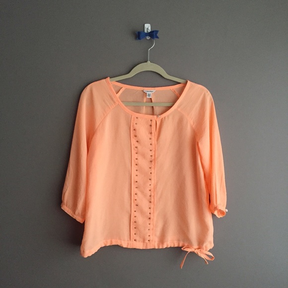 Unique Sheer Neon Orange Calvin Klein Blouse