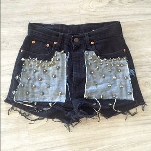 LF BLACK STUDDED JEAN SHORTS