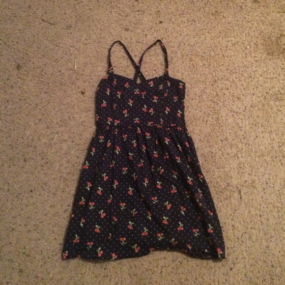 Cherry print polka dot dress