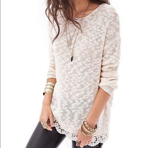 Lace trimmed crochet sweater