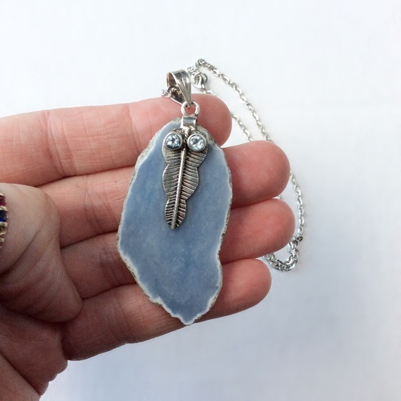 Sterling Silver Drusy Sliced  Agate Pendant - Picture 3 of 4