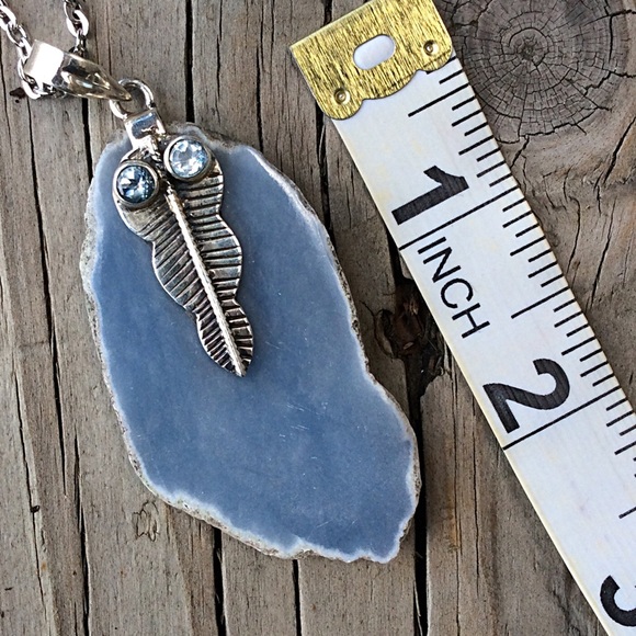 Sterling Silver Drusy Sliced  Agate Pendant - Picture 4 of 4