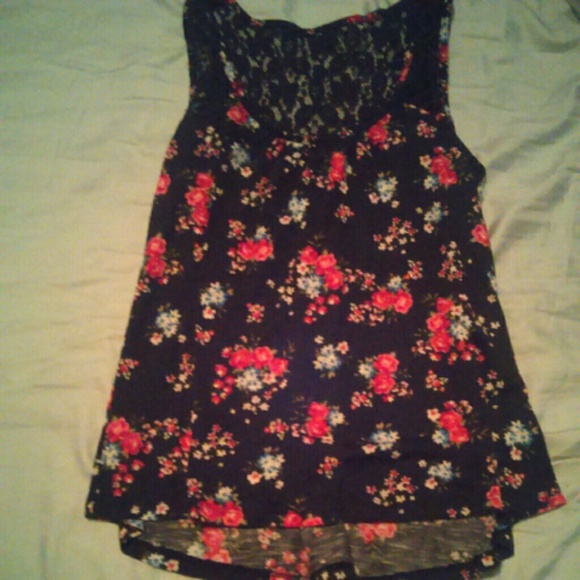 Flower Tank Top w/ Lace Half Back - Picture 1 of 3