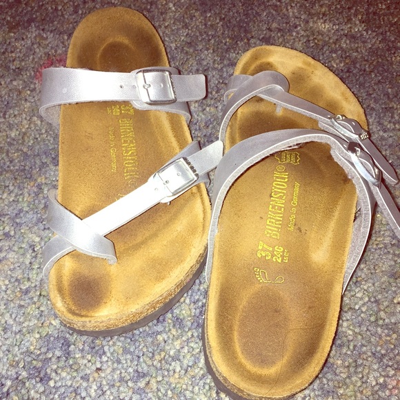 Currently on hold: Birkenstocks.silver. Size 37