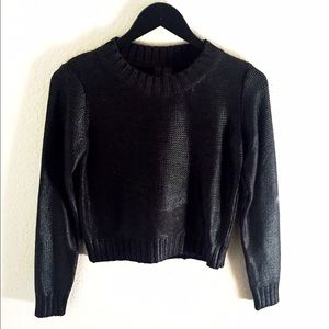 Black leather like knit sweater