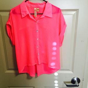 Neon Pink Button Down Blouse