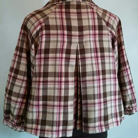 Pink and Brown Plaid Cropped Swing Jacket - Picture 2 of 4