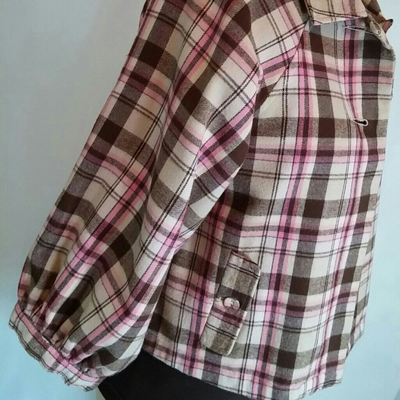 Pink and Brown Plaid Cropped Swing Jacket - Picture 3 of 4