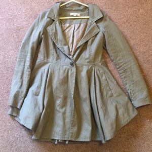Olive green trench coat.