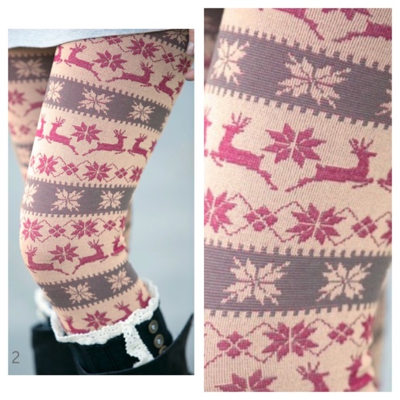 2 a T Boutique  Pants - LAST PAIR! Textured Reindeer fleece  leggings