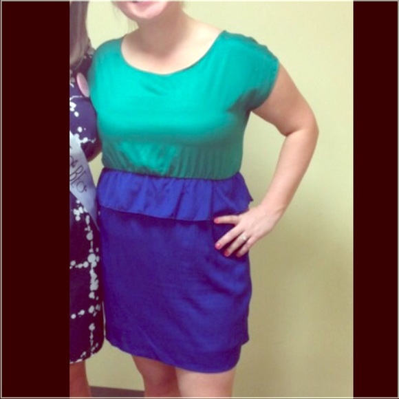 Soprano Blue and Green peplum dress Size Large