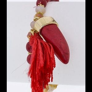 Horn & Tassel Beaded Stretch Bracelet