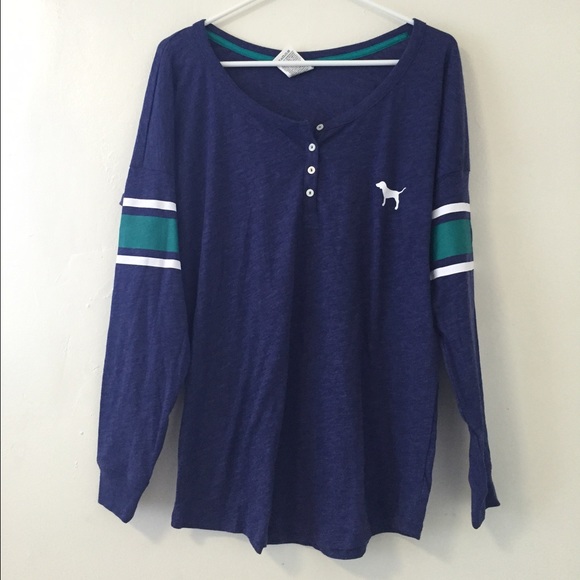 PINK Aqua Varsity Henley