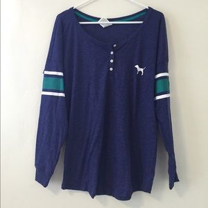 PINK Aqua Varsity Henley