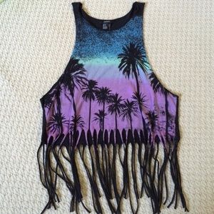 Palm Tree Muscle Fringed Top