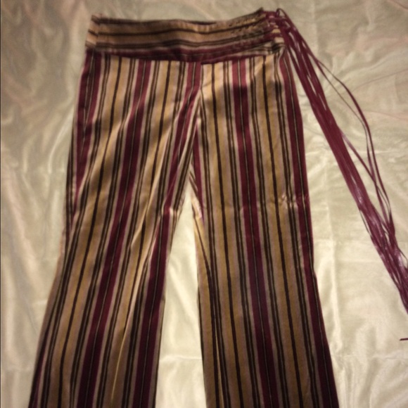 Striped velvet pants with leather ties