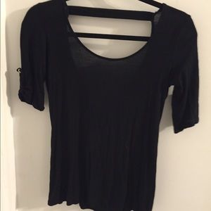 open back black 3/4 sleeve shirt