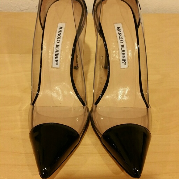MANOLO BLAHNIK PACHA BLACK PVC PUMPS 37.5  7.5 - Picture 2 of 4