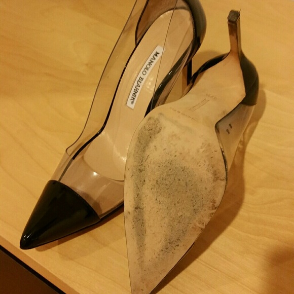 MANOLO BLAHNIK PACHA BLACK PVC PUMPS 37.5  7.5 - Picture 4 of 4