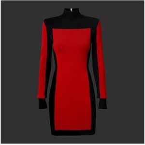 Balmain x H&M red and black color blocked dress