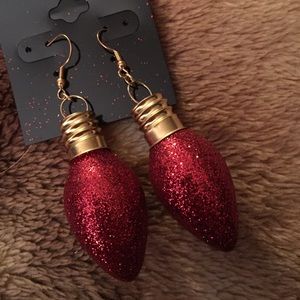 Red glitter Christmas light bulb earrings
