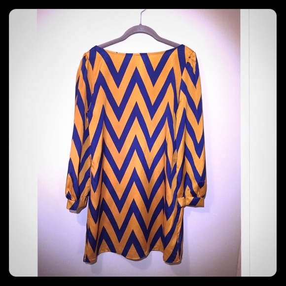 Blue and gold chevron dress