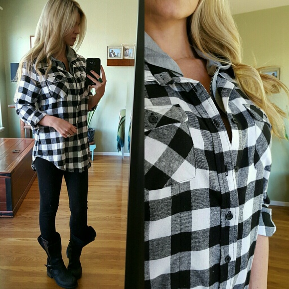 RESERVED πHooded Flannel Zip/Button-down - Picture 4 of 4