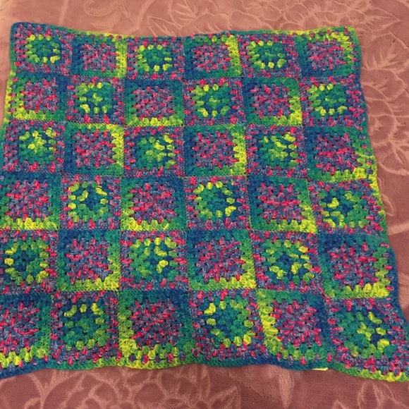 Crochet blanket Green Blue and Pink