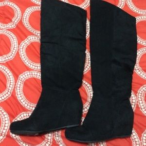 Bakers Black over the knee wedge boot