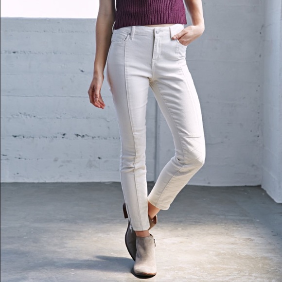 Ecru Quilted Moto Mid Rise Skinny Jeans