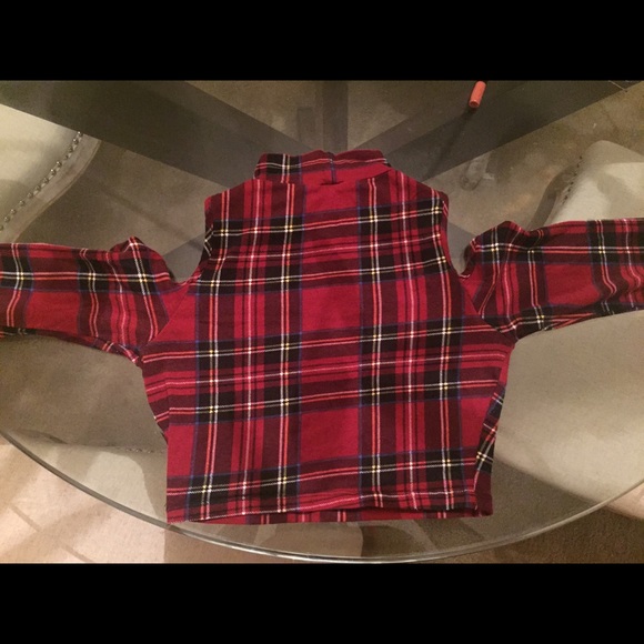 Cropped plaid open shoulder top... No stains - Picture 2 of 3