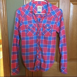 Coral hollister plaid shirt