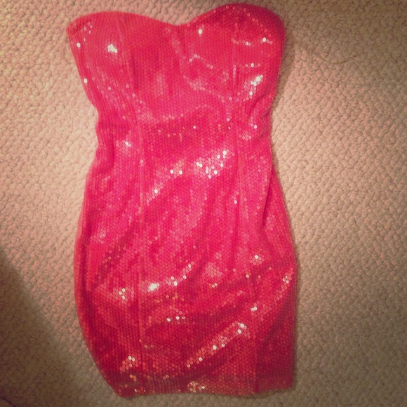 Peach Sequin Strapless Dress