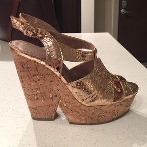 Chunky Gold BCBGeneration Cork Heel Platform