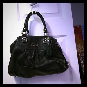 Authentic black leather coach bag