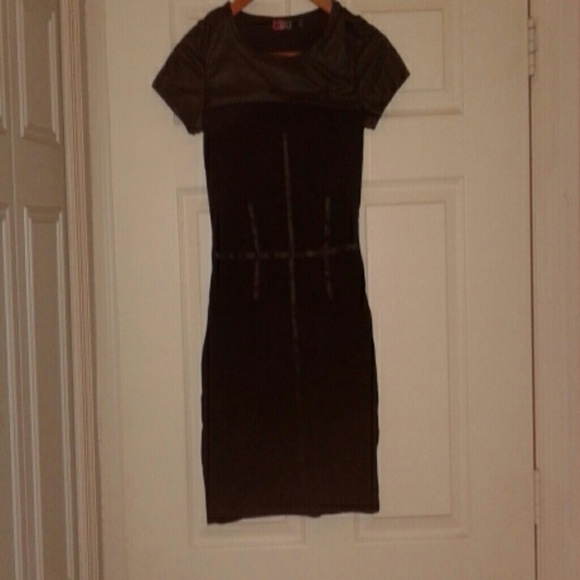 Pleather sweater dress