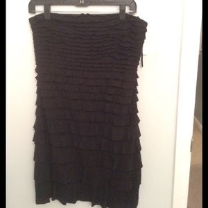 Strapless Black Ruffle Mini Dress