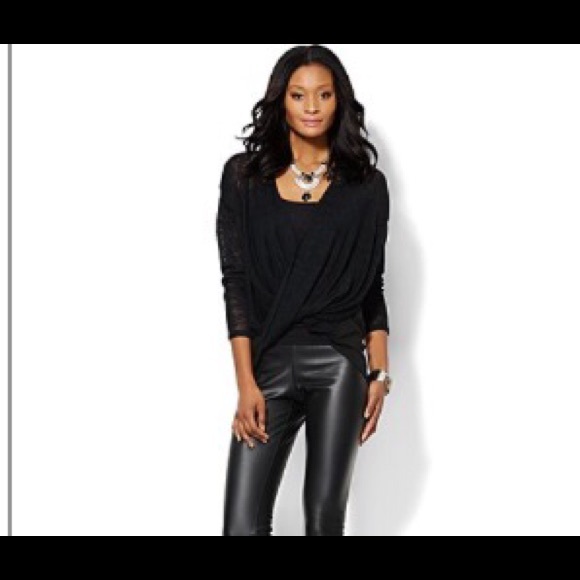 Mixed fabric hi-lo wrap top