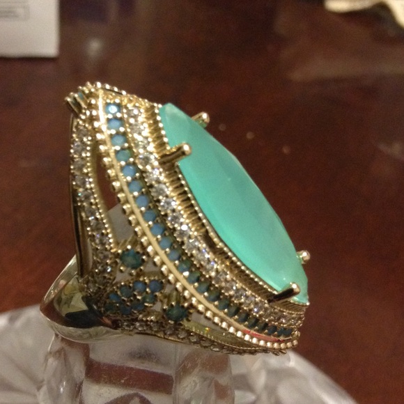 NATURAL AQUA MARINE WHITE TOPAZ RING - Picture 2 of 4