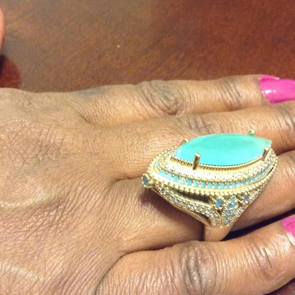 NATURAL AQUA MARINE WHITE TOPAZ RING - Picture 3 of 4