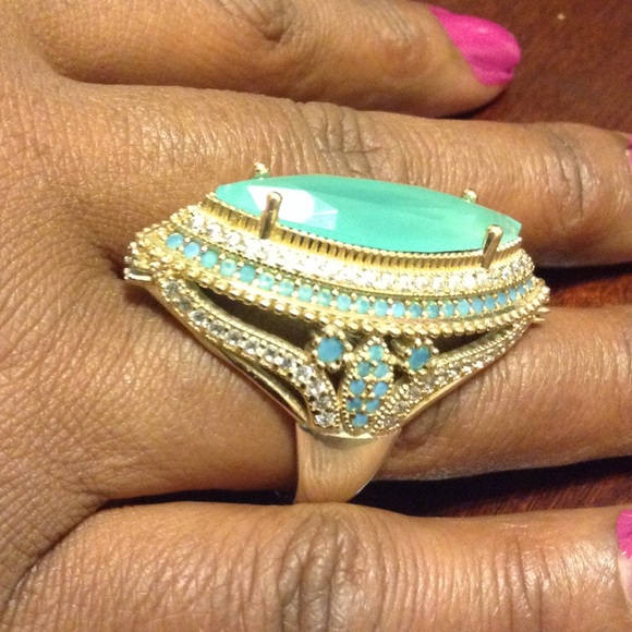 NATURAL AQUA MARINE WHITE TOPAZ RING - Picture 4 of 4