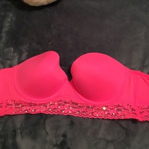 Pink by VS Hot pink strapless bra
