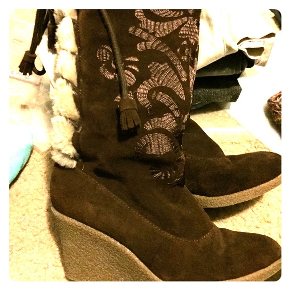 Brown furry boots
