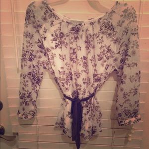 🍁Sale🍁H&M grey white top with wrap around tie